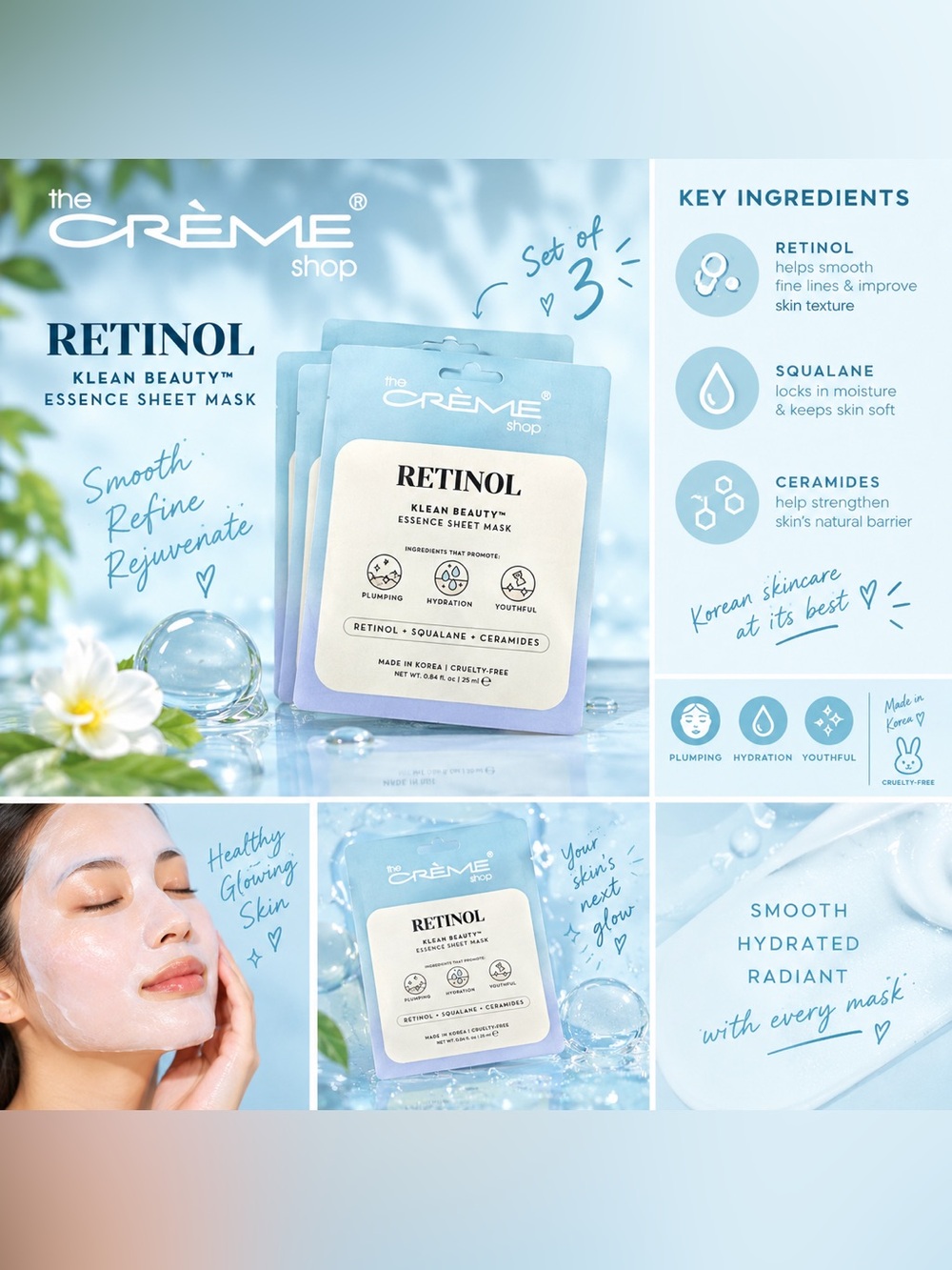 The Crème Shop Retinol Klean Beauty™ Essence Sheet Mask — Set of 3